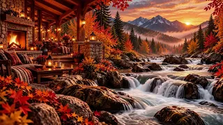 Peaceful Autumn Piano Music Riverside Cabin 🍂🔥 Piano Music, Crackling Fire & Peaceful Nature Sound