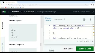 Hackerrank on c with Sorting Array of Strings part 1