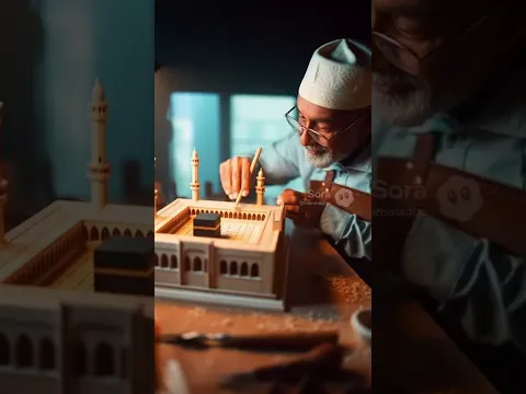an Old man making Masjid al haram model with wood #haram #masjidalharam #shorts