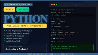 Python for Beginners Part 1 Variables Input Your First Program Free Google Colab Setup