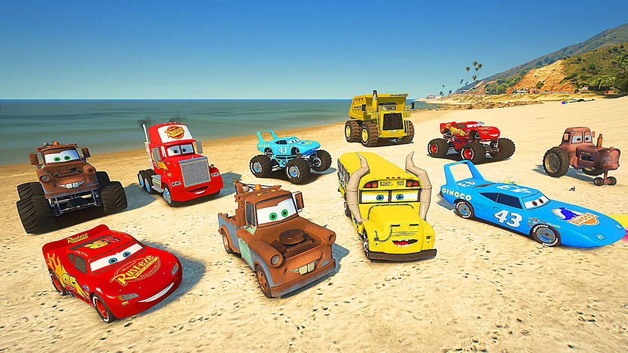 Challenge Crazy Cars McQueen and Friends Truck Mack Miss Fritter Tow Truck Mater The King COLOSSUS