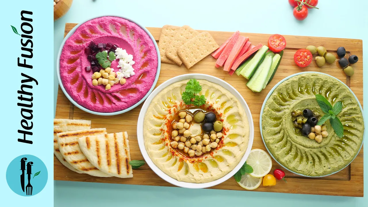 Restaurant Style Hummus 3 Different ways - Recipe By Healthy Food Fusion
