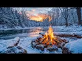 Lagu Cozy Winter Vibes with Riverside Campfire ❄️ Snowy Forest Fireplace, Water \u0026 Birds Sounds 😴