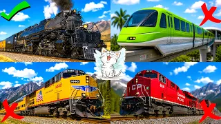Learn and guess train names. Types and sounds of Trains for Kids and Toddlers