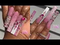 PINK HELLO KITTY NAILS HOW TO BLING FRENCH ACRYLIC NAIL TUTORIAL