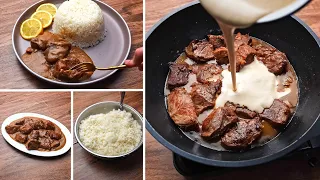 انسو اي لحمه عملتوها قبل كده و جربو الطريقه دي بعملها لو ماعنديش وقت ومكسله الرز الأبيض بالمستكه 