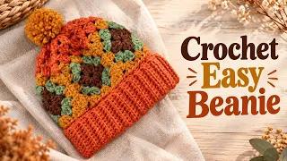 Crochet Easy Beanie With Grannie Squares