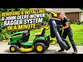 John Deere riding mower bagger removal in a minute