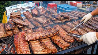 노릇노릇 ! 냄새로 먼저 ! 지나칠 수 없는 비주얼 ! 오일장 등갈비 숯불구이 ! | Yummy! Traditional market charcoal-grilled pork ribs
