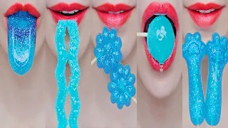 ASMR MINT BLUE EMOJI FOOD ice cream rock candy kohakuto sprinkle honey jelly mukbang eating sounds