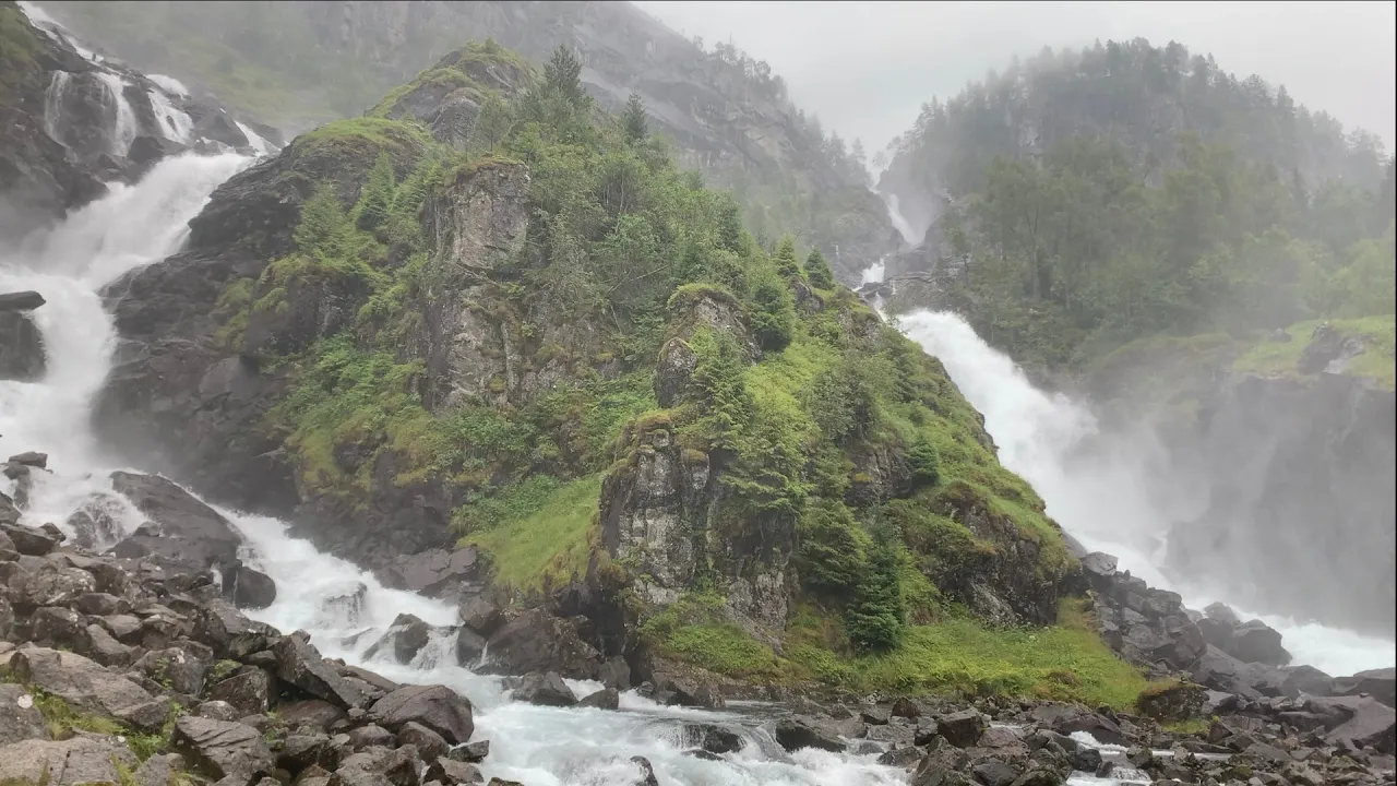 Two scenic waterfalls in rain | Låtefossen in Norway | Relaxing Sound of water. Two scenic waterfalls in rain | Låtefossen in Norway | Relaxing Sound of water.
