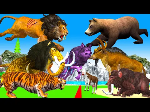 Download MP3 10 Big Bull vs 10 Monster Lion Tiger mammoth vs Wolf Attack Cow Buffalo Rescue By Buffalo