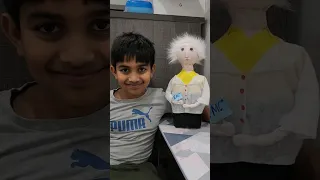 Bottle Buddy Albert Einstein from recycled materials Grade school assignment