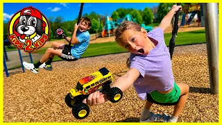 MONSTER TRUCKS PLAY AT THE PARK 🛝 Classroom Crusher's First Day of School -- He's So Nervous!