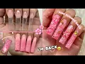 IM BACK PINK SUMMER POLYGEL FREESTYLE WATER EFFECT NAIL ART CHARM NAIL DESIGN Nail Tutorial