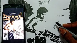 thalapathy 65 beast poster drawing and thalapathy vijay beast bgm mp3 and how to draw stencil face