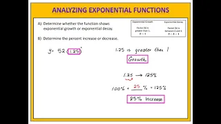 Exponential Functions Identify Growth or Decay and Percentage
