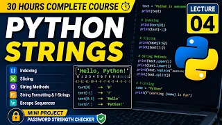 Python Strings Tutorial Lecture 4 String Methods Indexing Slicing f-Strings Python Course
