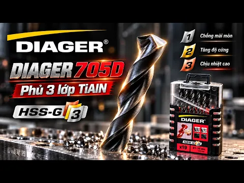 Bộ 19 mũi khoan kim loại DIAGER 705D HSS G3 từ Ø1–10 mm, sản xuất tại Pháp