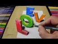Coloring Love Letters - 3D Trick Art Page for Children by Vamos