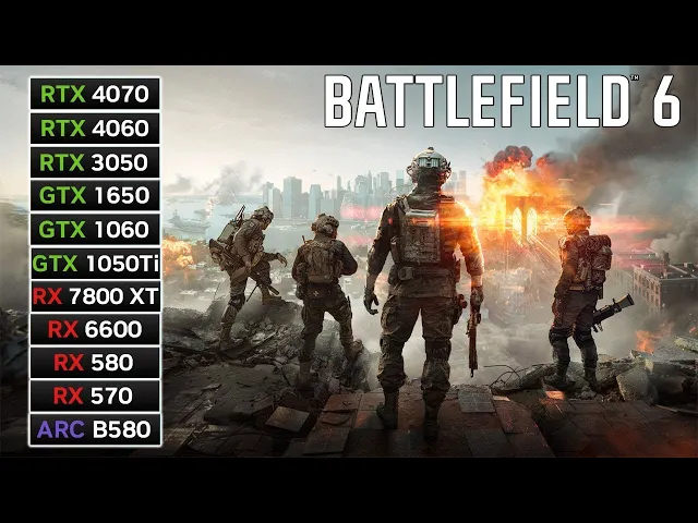 11 GPUs | Battlefield 6 | RX 7800 XT, RX 6600, RX 580, RX 570, RTX 4070, RTX 4060, RTX 3050, GTX...