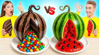 Tantangan Makanan Asli vs Makanan Cokelat | Keren Kreatif Hack oleh Multi DO Challenge