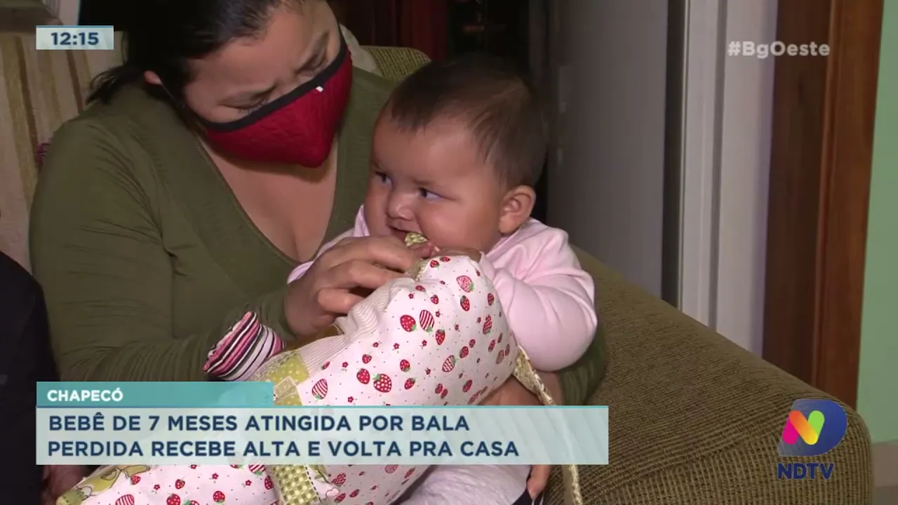 Chapecó: Bebê de sete meses atingida por bala perdida recebe alta e volta pra casa